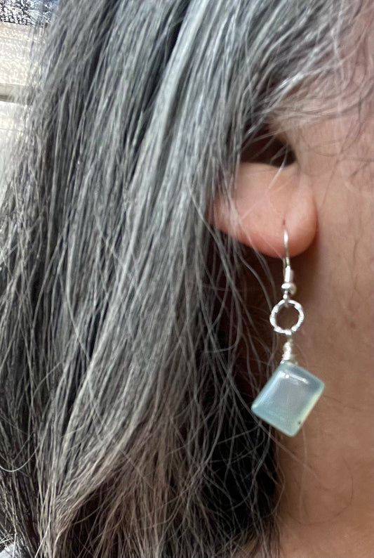 Rectangle, Chalcedony, Silver Earrings