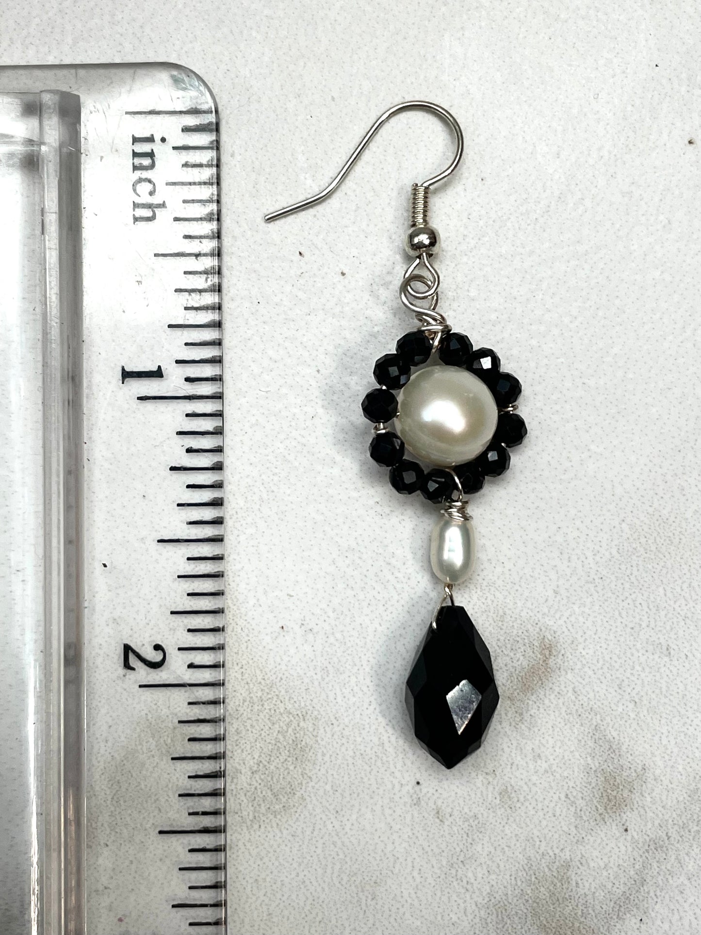 Black and White Crystal and Pearl Earrings