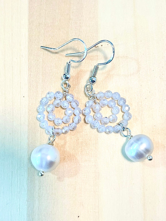 Micro Crystals And Freshwater Pearl Earrings