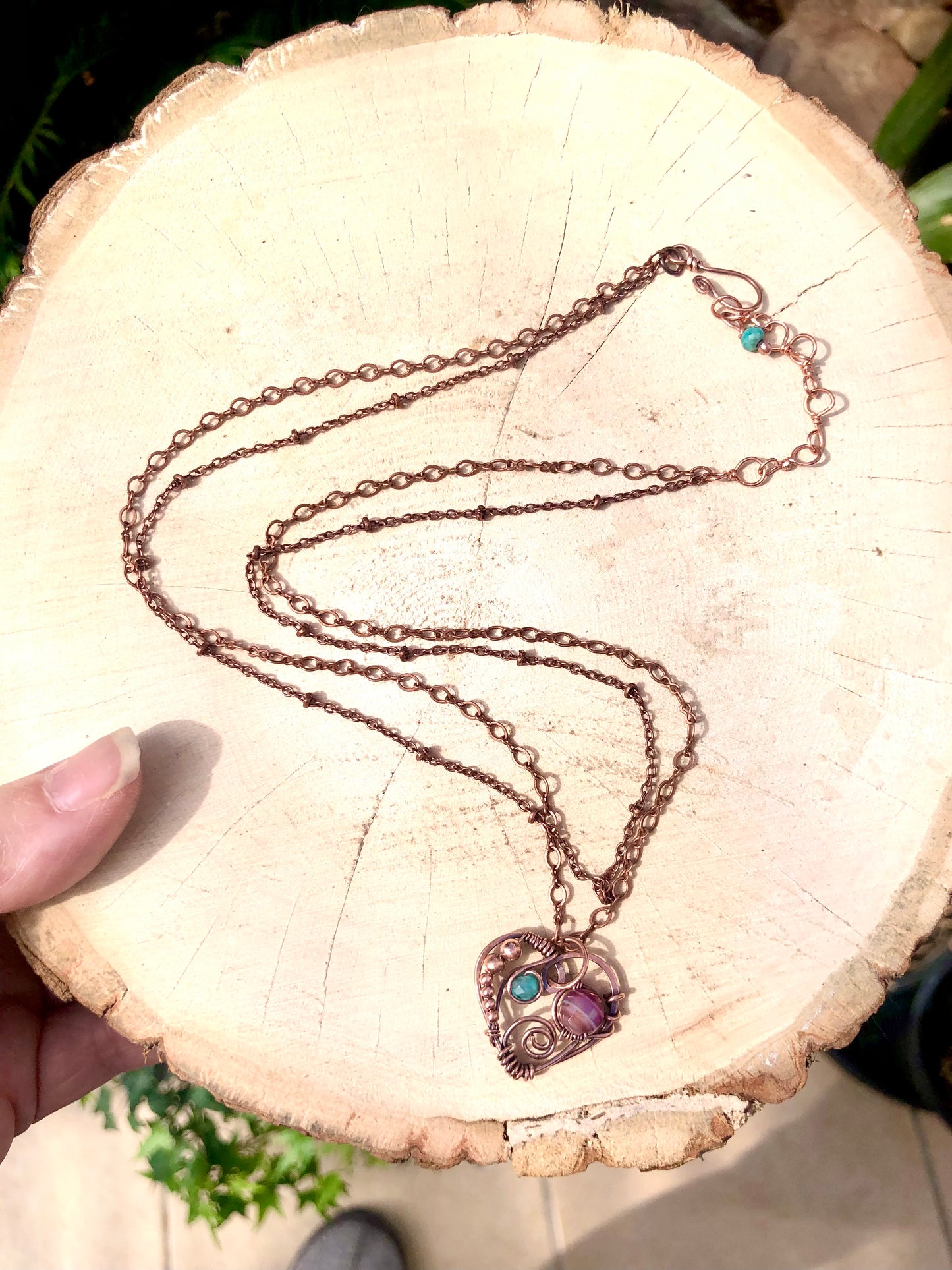 Heart Pendant Necklace- Purple/Turquoise