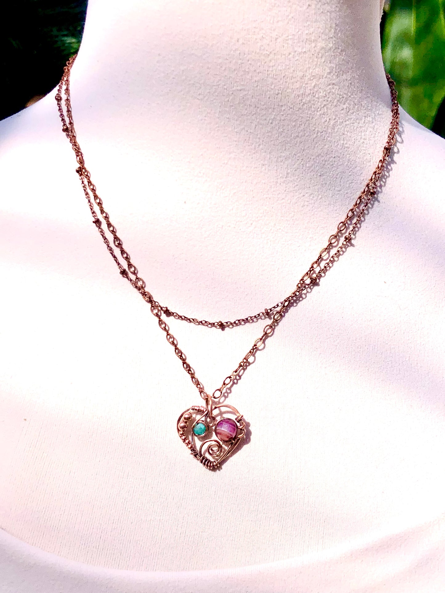 Heart Pendant Necklace- Purple/Turquoise