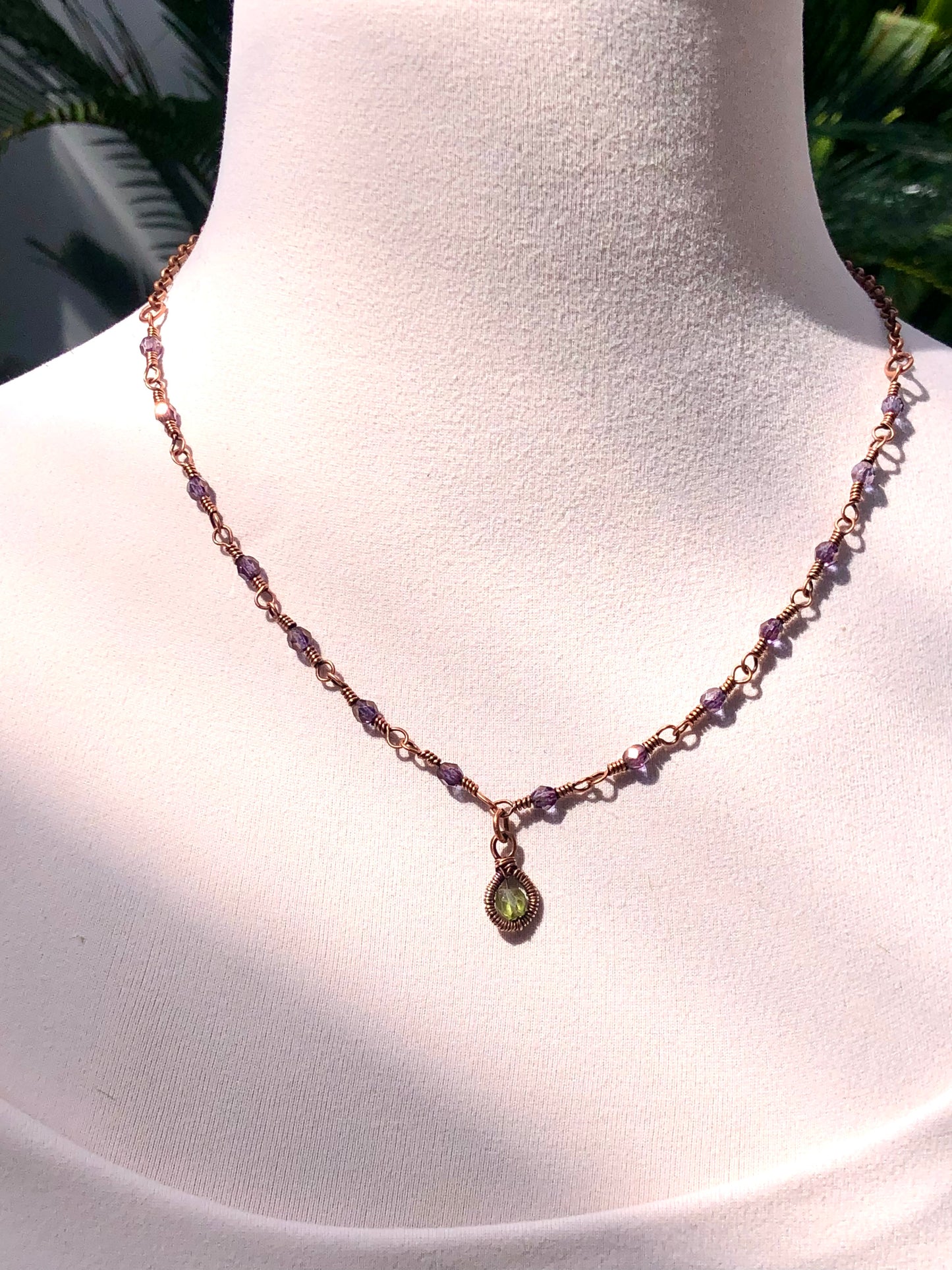 Layer Necklace / Czech beads and Peridot