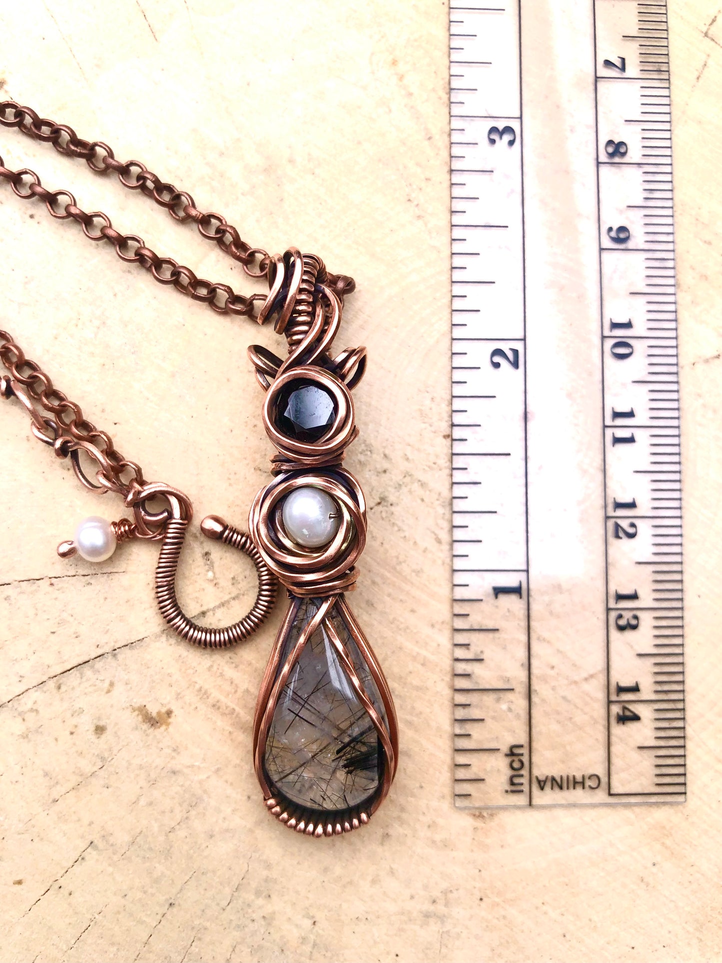 Three Tier Pendant Necklace - Tourmalinated  Quartz